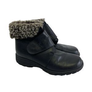 Martino Polar Waterproof Ankle Boots Faux Fur Trim Black Leather Hook Loop 7
